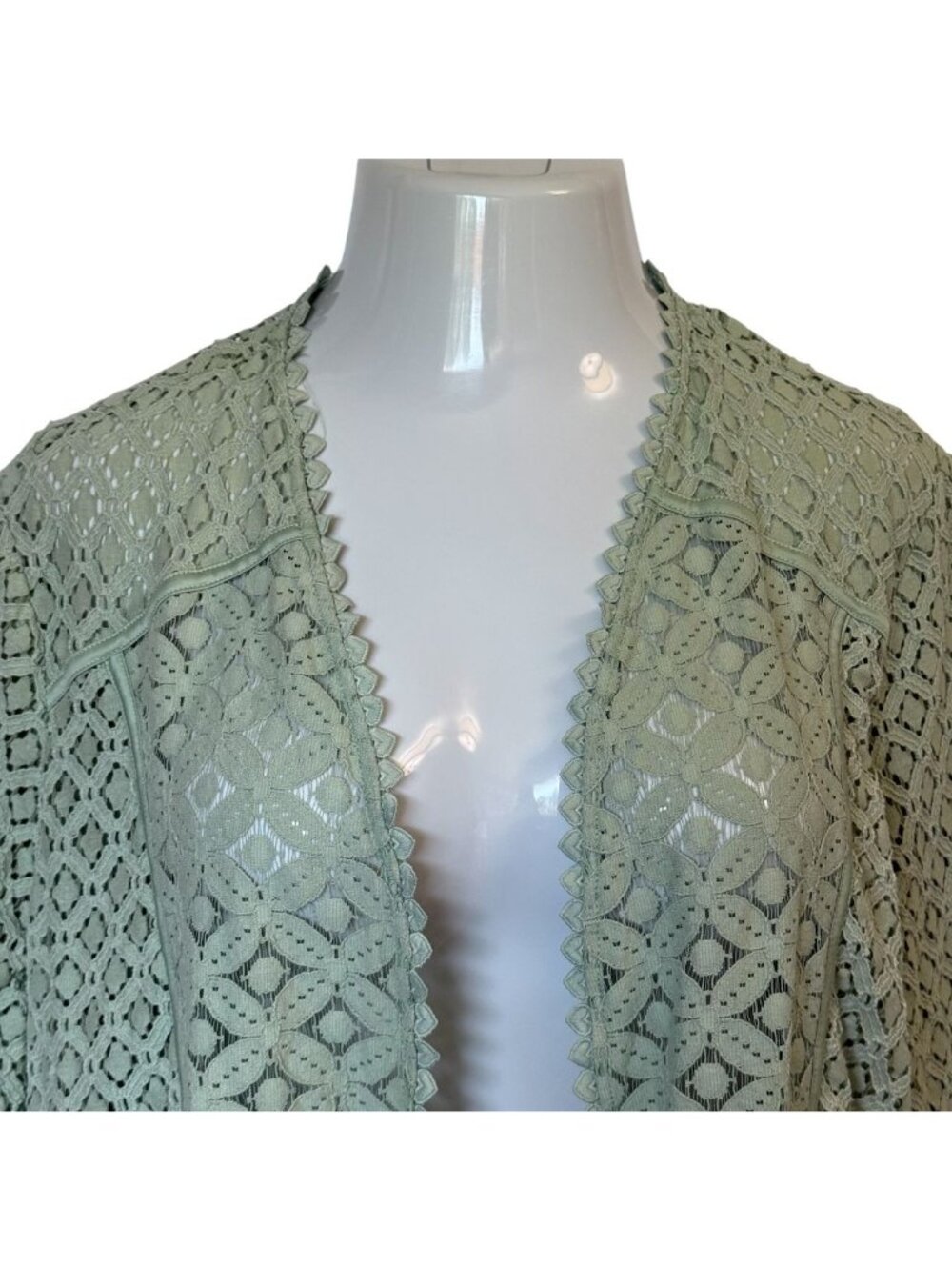 Alfred Dunner 2X Kimono Style Cardigan Green Lace Open 3/4 Sleeve - Picture 2 of 16